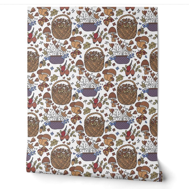 Leuke mand van paddenstoelen Patroon Behang (Afrollen)
