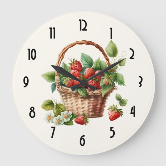 Leuke mand vol aardbeien grote klok (Voorkant)