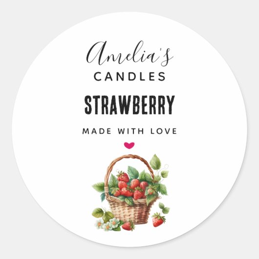 Leuke mand vol aardbeien Kaars Business Ronde Sticker (Voorkant)
