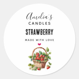 Leuke mand vol aardbeien Kaars Business Ronde Sticker
