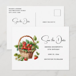 Leuke mand vol aardbeien Save the Date Uitnodiging Briefkaart