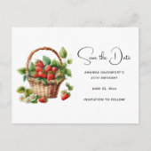 Leuke mand vol aardbeien Save the Date Uitnodiging Briefkaart (Voorkant)