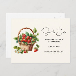 Leuke mand vol aardbeien Save the Date Uitnodiging Briefkaart