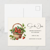 Leuke mand vol aardbeien Save the Date Uitnodiging Briefkaart (Voorkant / Achterkant)