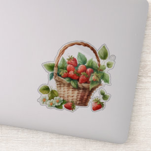 Leuke mand vol aardbeien sticker