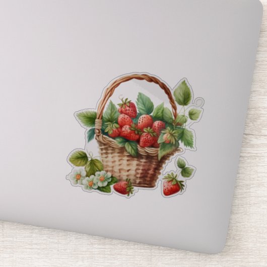 Leuke mand vol aardbeien sticker (Detail)