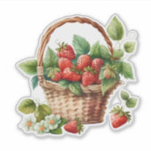 Leuke mand vol aardbeien sticker (Voorkant)