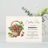 Leuke mand vol aardbeien Verjaardag Kaart (Staand voorkant)