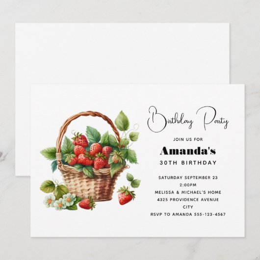 Leuke mand vol aardbeien Verjaardag Kaart (Voorkant / Achterkant)