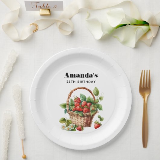 Leuke mand vol aardbeien Verjaardag Papieren Bordje (Huwelijk)