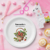Leuke mand vol aardbeien Verjaardag Papieren Bordje (Feest)