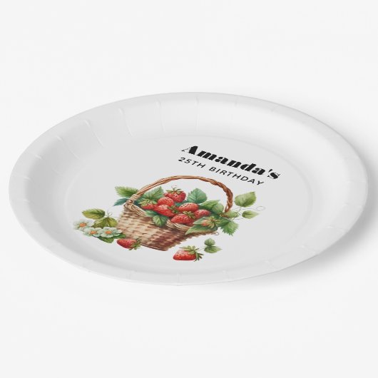 Leuke mand vol aardbeien Verjaardag Papieren Bordje (Gekanteld)