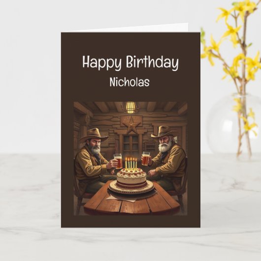 Leuke Manly Style Verjaardag Westerne Saloon Beer Kaart (Gele Bloem)