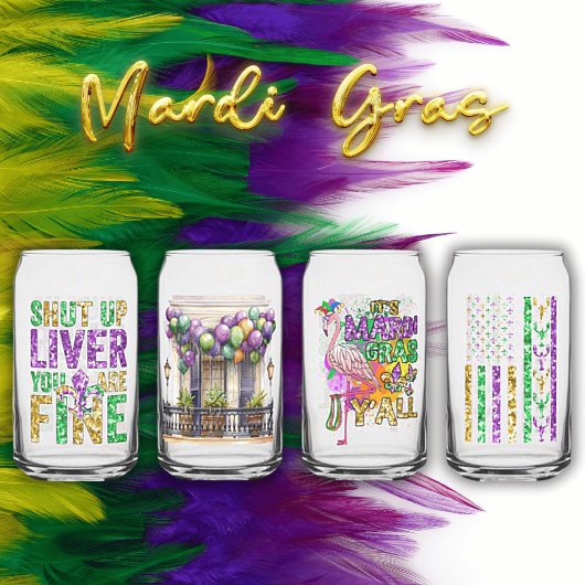 Leuke Mardi Gras Design bedrukte blik Glass Set Blikvorm Glas