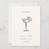 Leuke Margarita Cocktail Tekening Blauwe Bruiloft Save The Date (Voorkant)