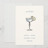 Leuke Margarita Cocktail Tekening Blauwe Bruiloft Save The Date (Voorkant / Achterkant)