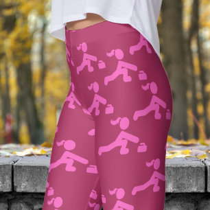 Leuke Maroon Rood en Roze Vrouwen Curling Patroon Leggings