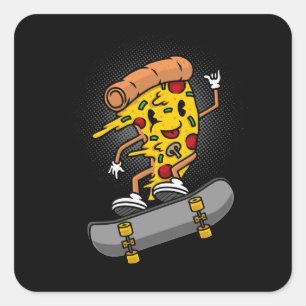 Leuke mascotte pizza skateboarden illustratie vierkante sticker