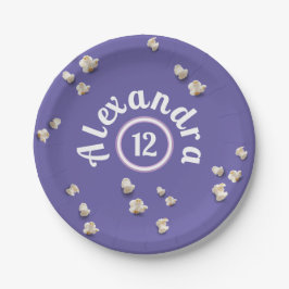 Leuke Meidachtige Paarse En Roze Popcorn Verjaarda Papieren Bordje