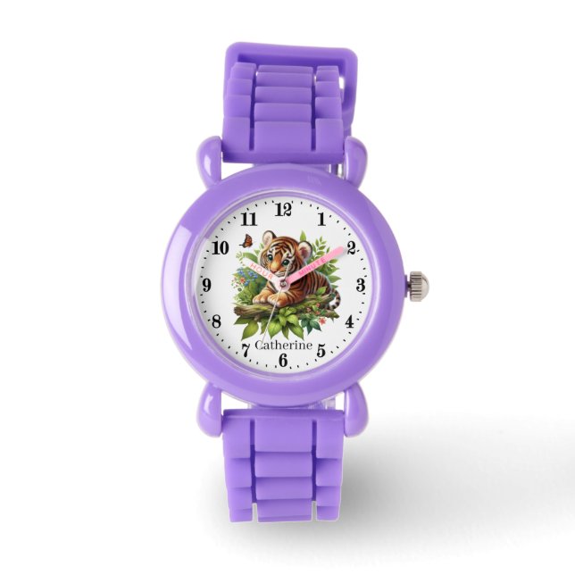 Leuke meiden Tiger Naam toevoegen Horloge (Voorkant)
