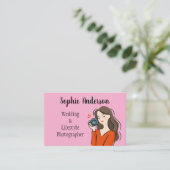 Leuke meisje fotograaf getekend met verf bedrijf visitekaartje (Staand voorkant)