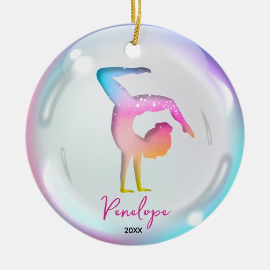 Leuke Meisje Gymnast Spelers Kleurrijke Gepersonal Keramisch Ornament (Voorkant)