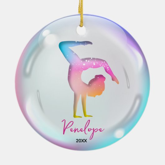 Leuke Meisje Gymnast Spelers Kleurrijke Gepersonal Keramisch Ornament (Achterkant)
