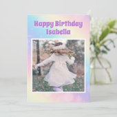 Leuke Meisjes Foto Regenboog Pastel Custom Verjaar Kaart (Staand voorkant)