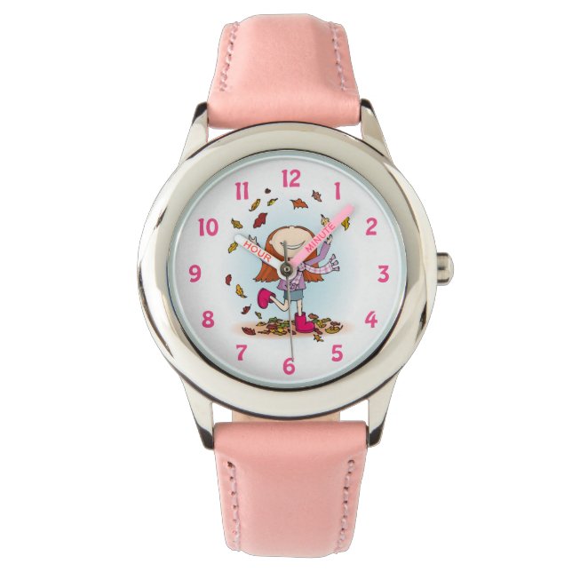 Leuke meisjes herfst herfst herfst bladeren roze p horloge (Voorkant)