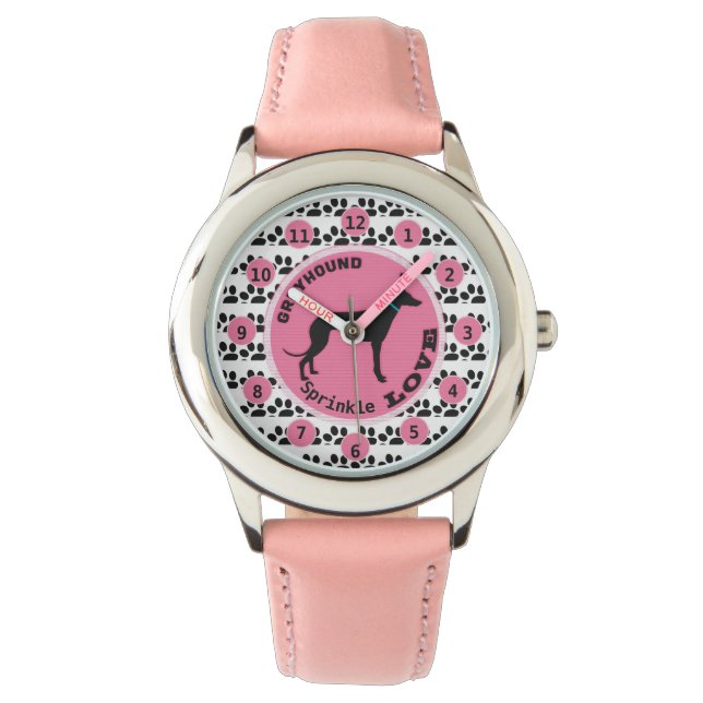 Leuke Meisjes Hond Poot Greyhound Personaliseer Na Horloge (Voorkant)