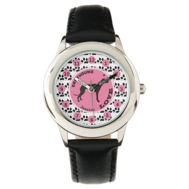 Leuke Meisjes Hondenpoot Greyhound Kinder Personal Horloge (Voorkant)
