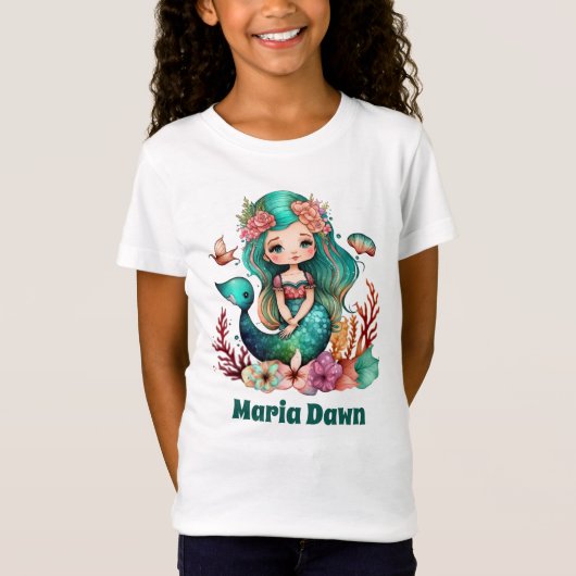 Leuke meisjes kinder zeemeermin Voeg naam toe T-shirt (Voorkant)