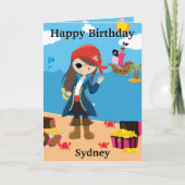 Leuke Meisjes Pirate Kapitein Kleur Ik Gelukkige V Kaart (Voorkant)