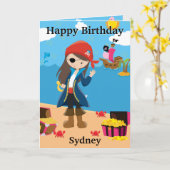 Leuke Meisjes Pirate Kapitein Kleur Ik Gelukkige V Kaart (Gele Bloem)