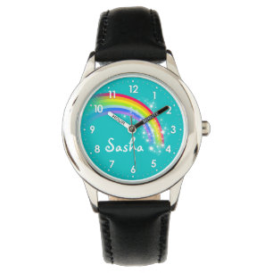 Leuke meisjes regenboog blauwgroen aqua naam polsh horloge