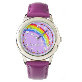 Leuke meisjes regenboog paarse naam polshorloge horloge