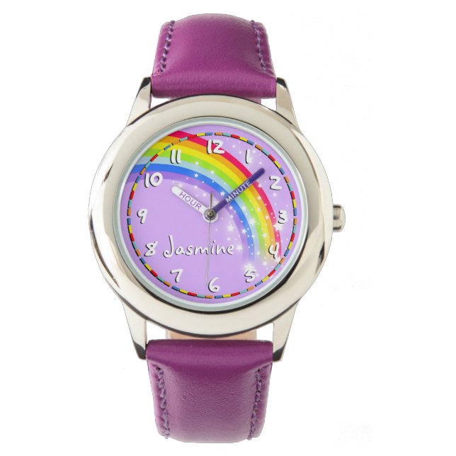 Leuke meisjes regenboog paarse naam polshorloge horloge (Voorkant)