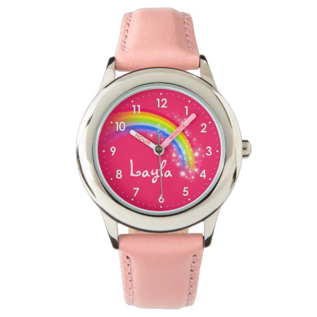 Leuke meisjes regenboog rood roze naam polshorloge horloge (Voorkant)