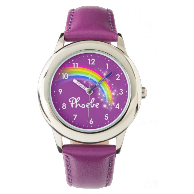 Leuke meisjes regenboog toevoegen jouw naam polsho horloge (Voorkant)