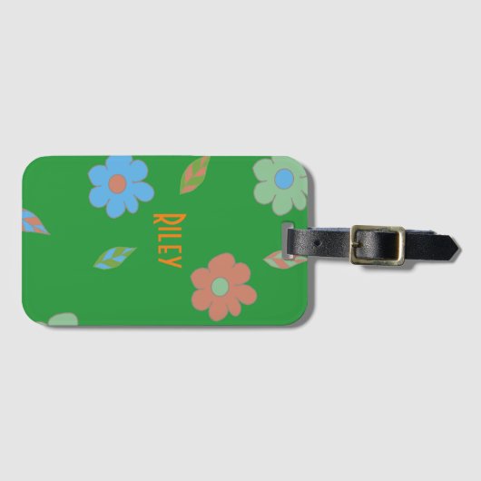 Leuke meisjes retro bloem bagagelabel (Voorkant (horizontaal))