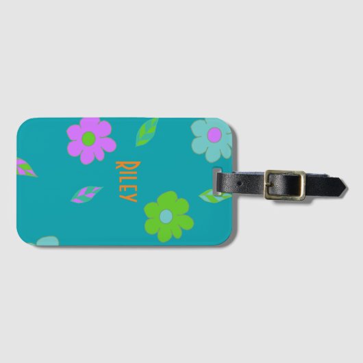 Leuke meisjes retro bloem bagagelabel (Voorkant (horizontaal))
