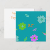 Leuke meisjes retro bloem feestdagenkaart (Voorkant / Achterkant)
