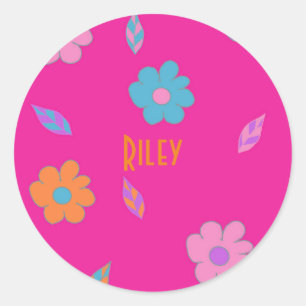 Leuke meisjes retro bloem ronde sticker