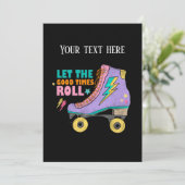 Leuke meisjes retro roller schaatsen kaart (Staand voorkant)
