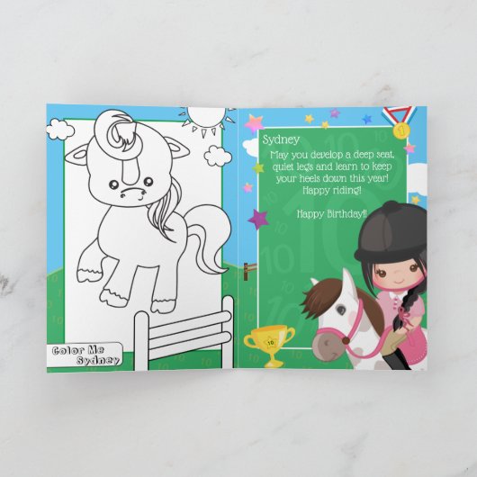 Leuke Meisjes Ruitersport Kleurplaat Verjaardag Kaart (Binnen)
