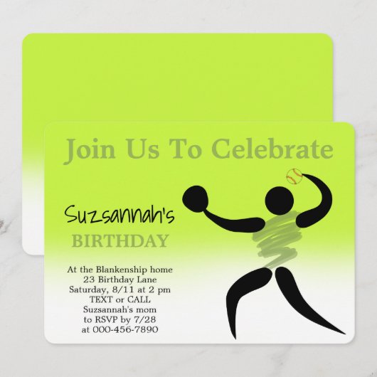 Leuke Meisjes Softball Custom Verjaardag Party Uit Kaart (Voorkant / Achterkant)