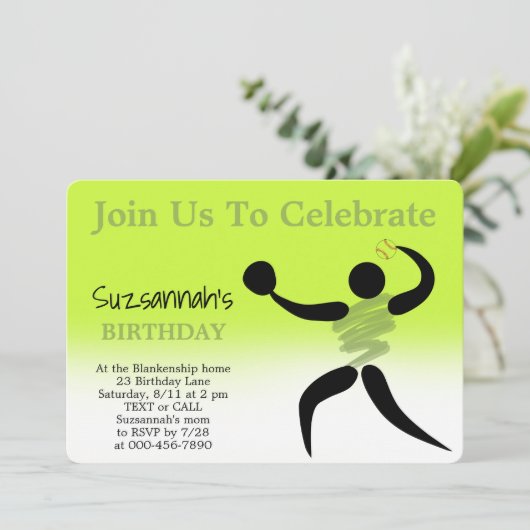 Leuke Meisjes Softball Custom Verjaardag Party Uit Kaart (Staand voorkant)