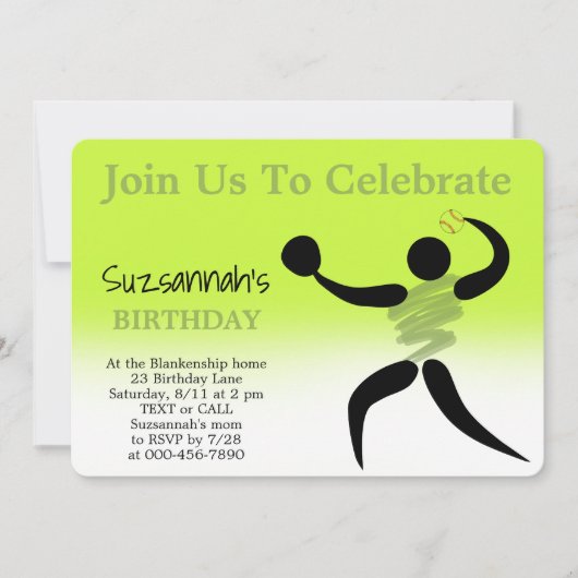 Leuke Meisjes Softball Custom Verjaardag Party Uit Kaart (Voorkant)