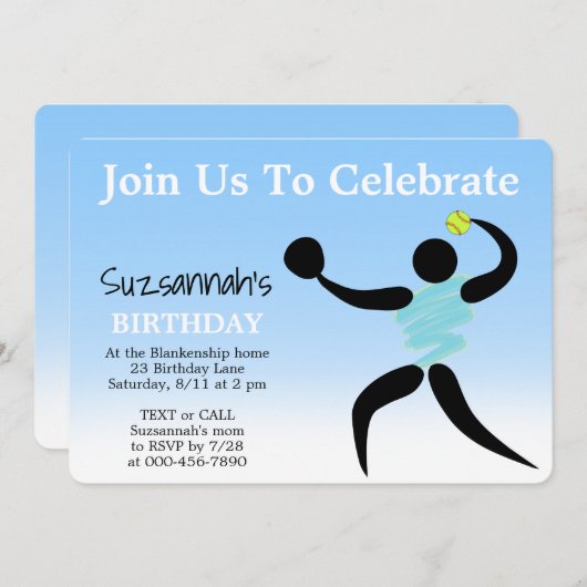 Leuke Meisjes Softball Custom Verjaardag Party Uit Kaart (Voorkant / Achterkant)