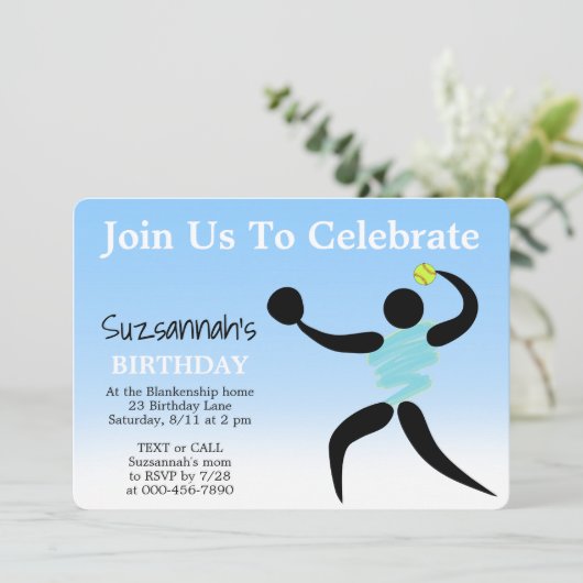 Leuke Meisjes Softball Custom Verjaardag Party Uit Kaart (Staand voorkant)